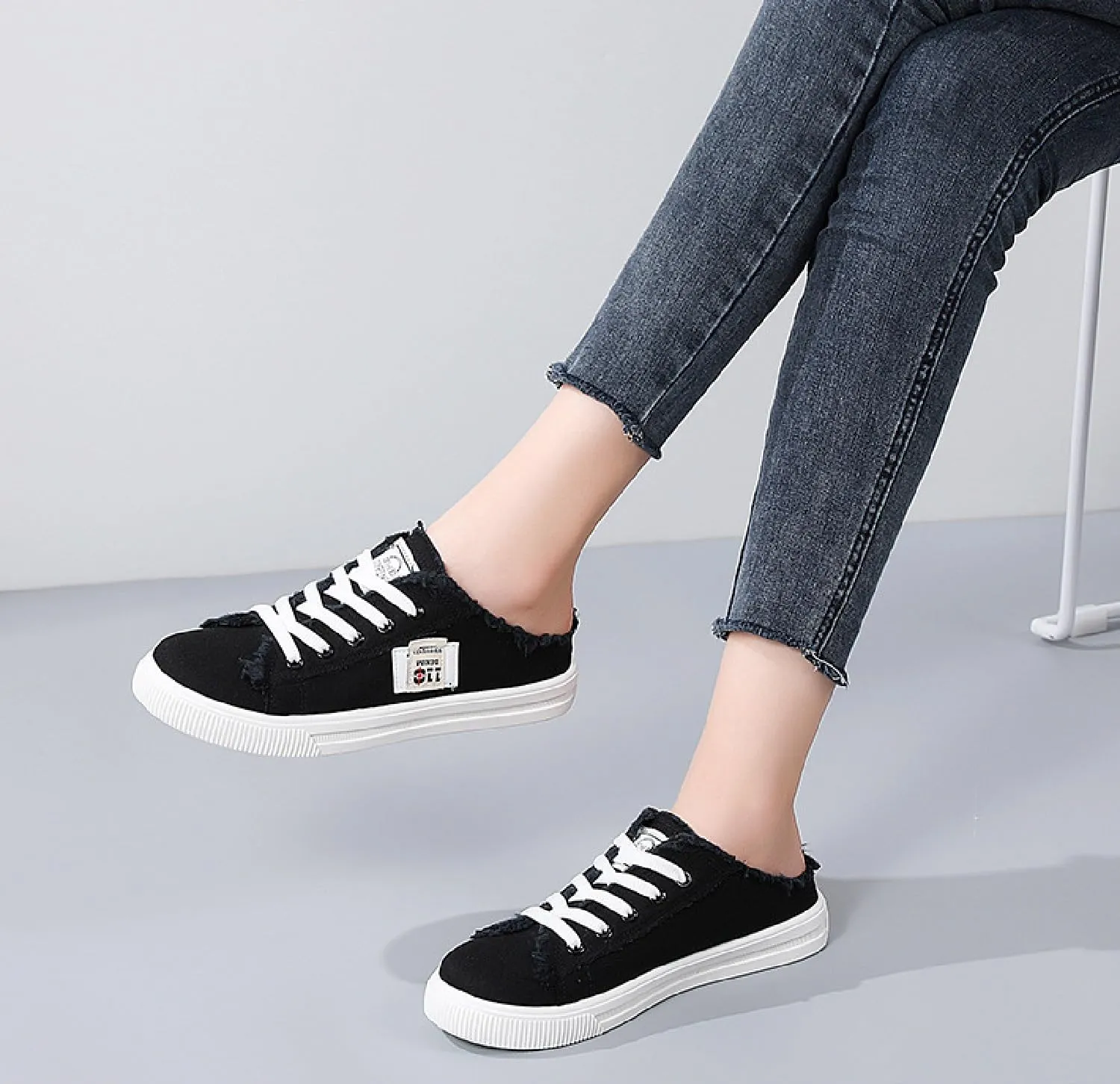 2025 New Women's Canvas Shoes Fringed Hem Denim Fabric Autumn Style Spring Casual Sports Preppy Flat Sneakers for Students