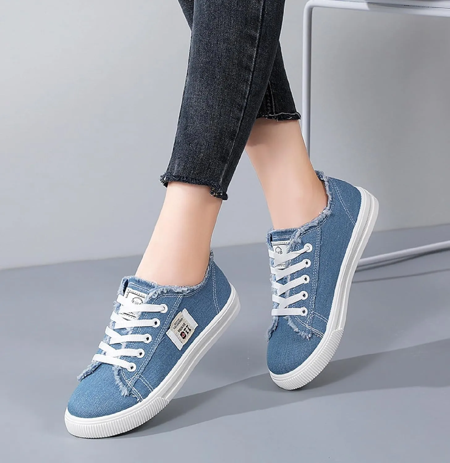 2025 New Women's Canvas Shoes Fringed Hem Denim Fabric Autumn Style Spring Casual Sports Preppy Flat Sneakers for Students