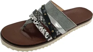 2025 New Women's Summer Sandals Casual Snake Pattern Color Matching Flip-Flops Leather Braided Strap Beach