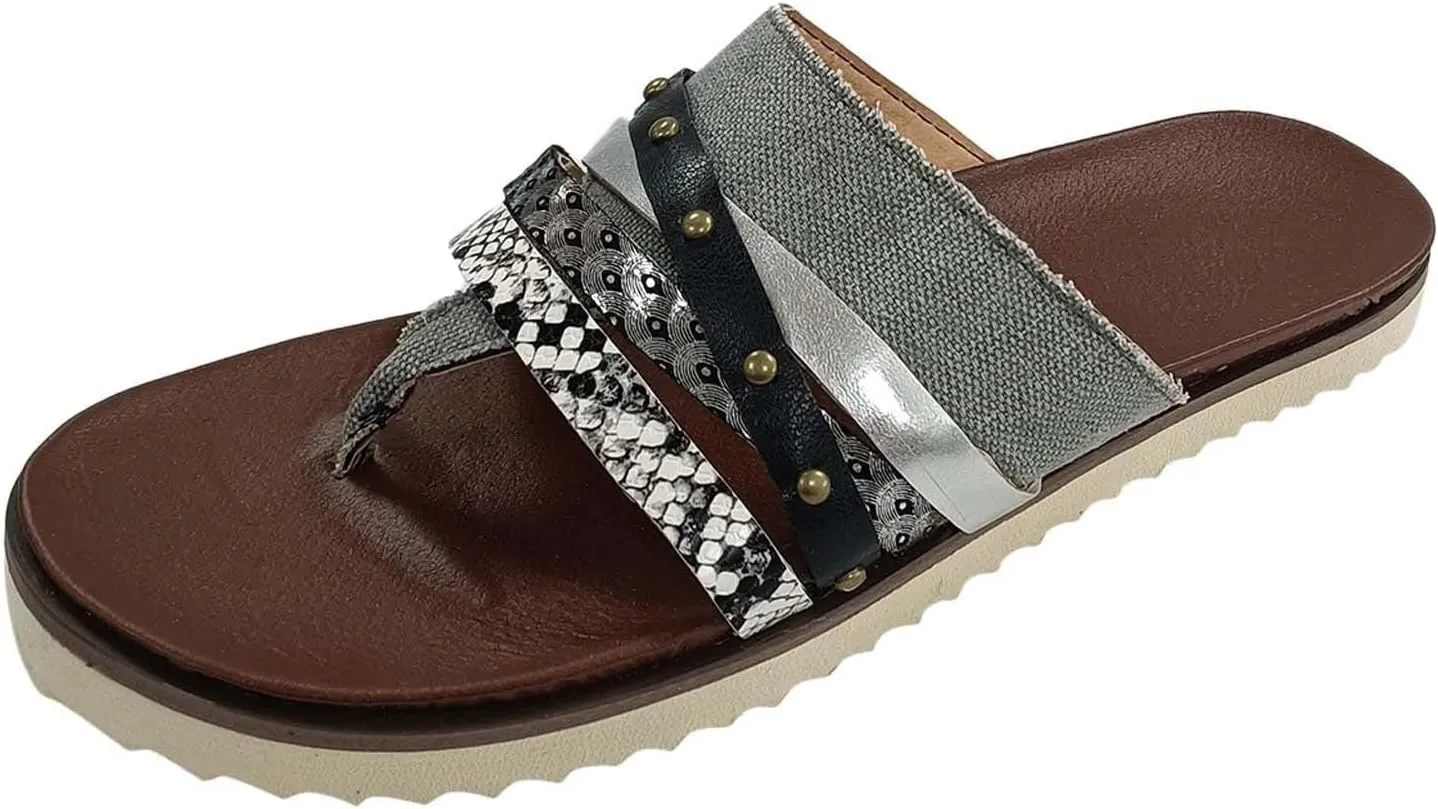 2025 New Women's Summer Sandals Casual Snake Pattern Color Matching Flip-Flops Leather Braided Strap Beach