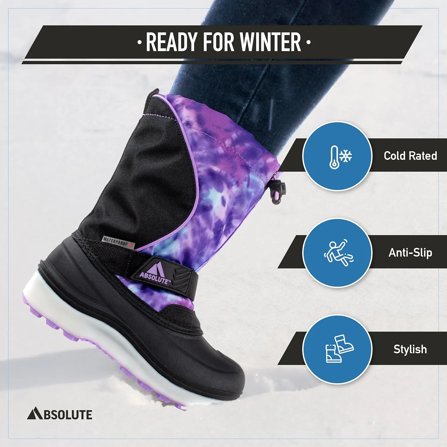 Absolute Nebula 4 Little Kid Light Up Snow Winter Boots, Warm, Insulated, Waterproof Shell