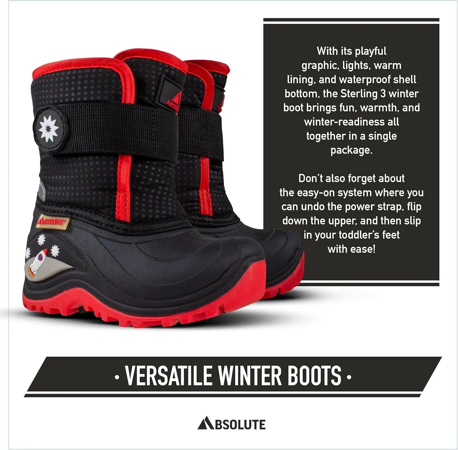 Absolute Sterling 3 Toddler Little Kids Light Up Snow Winter Boots, Warm, Insulated, Waterproof Shell