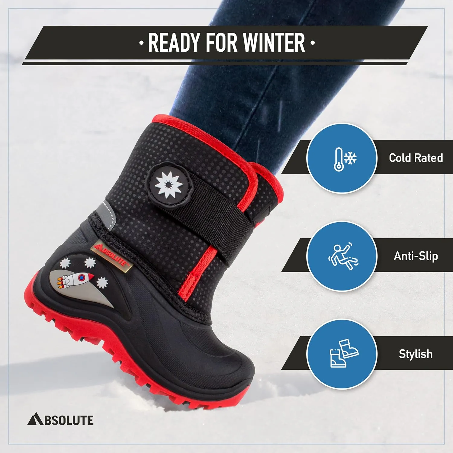 Absolute Sterling 3 Toddler Little Kids Light Up Snow Winter Boots, Warm, Insulated, Waterproof Shell