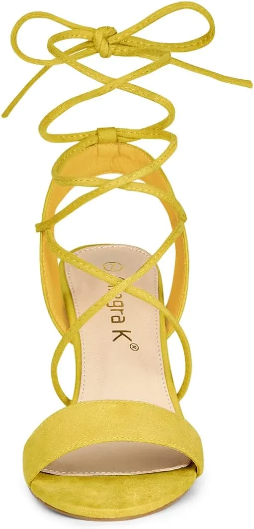Allegra K Women's Clear Strap Block Heels Lace Up Heels Sandals