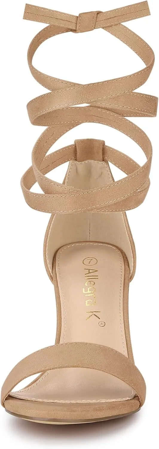 Allegra K Women's Lace Up and Ankle Strap Chunky Heel Sandals