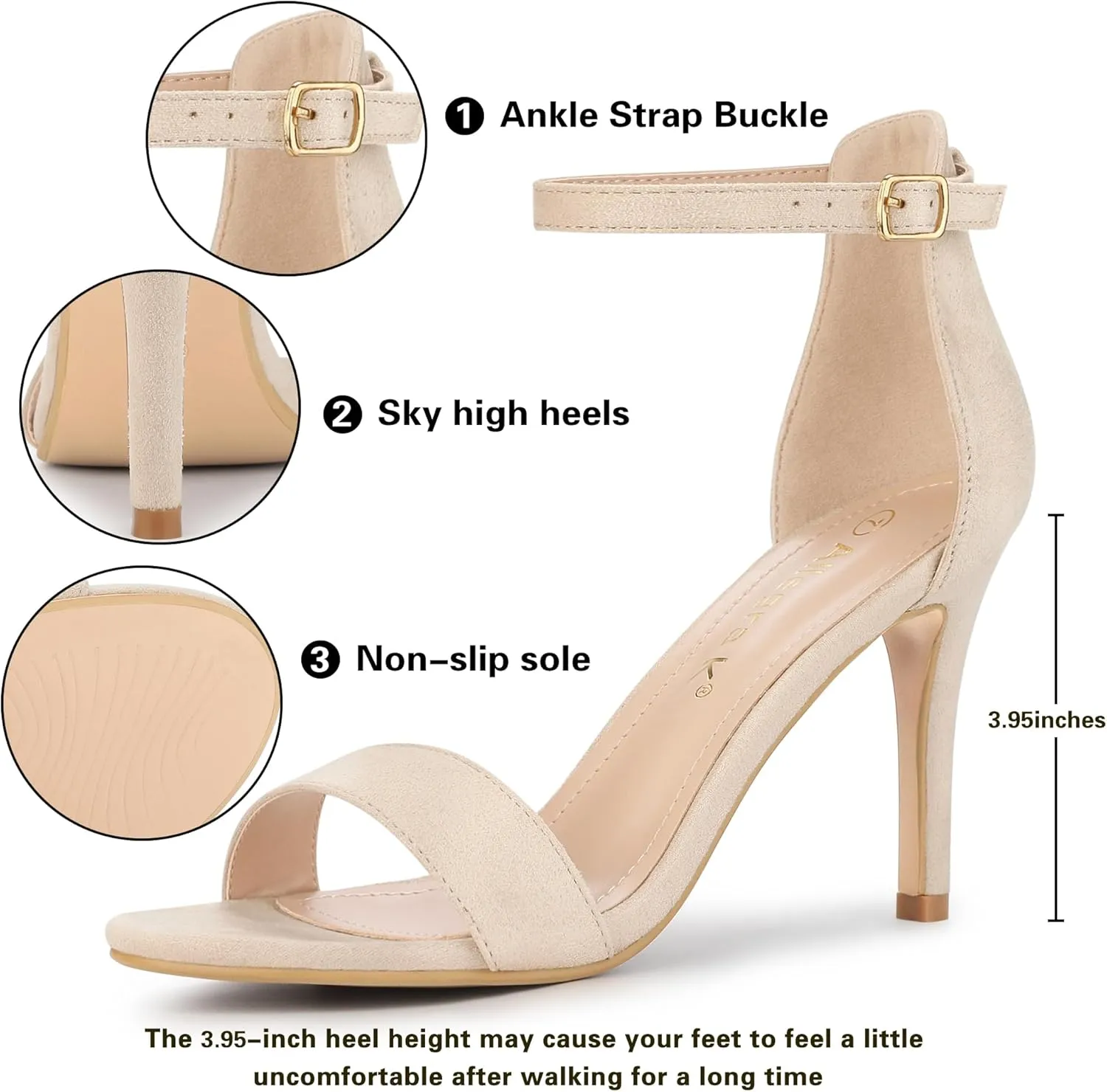 Allegra K Women's Suede Ankle Strap High Stiletto Heel Sandals