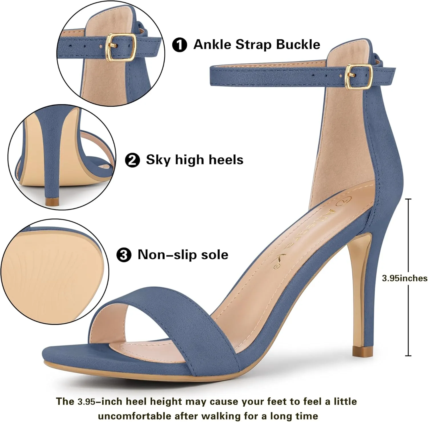 Allegra K Women's Suede Ankle Strap High Stiletto Heel Sandals