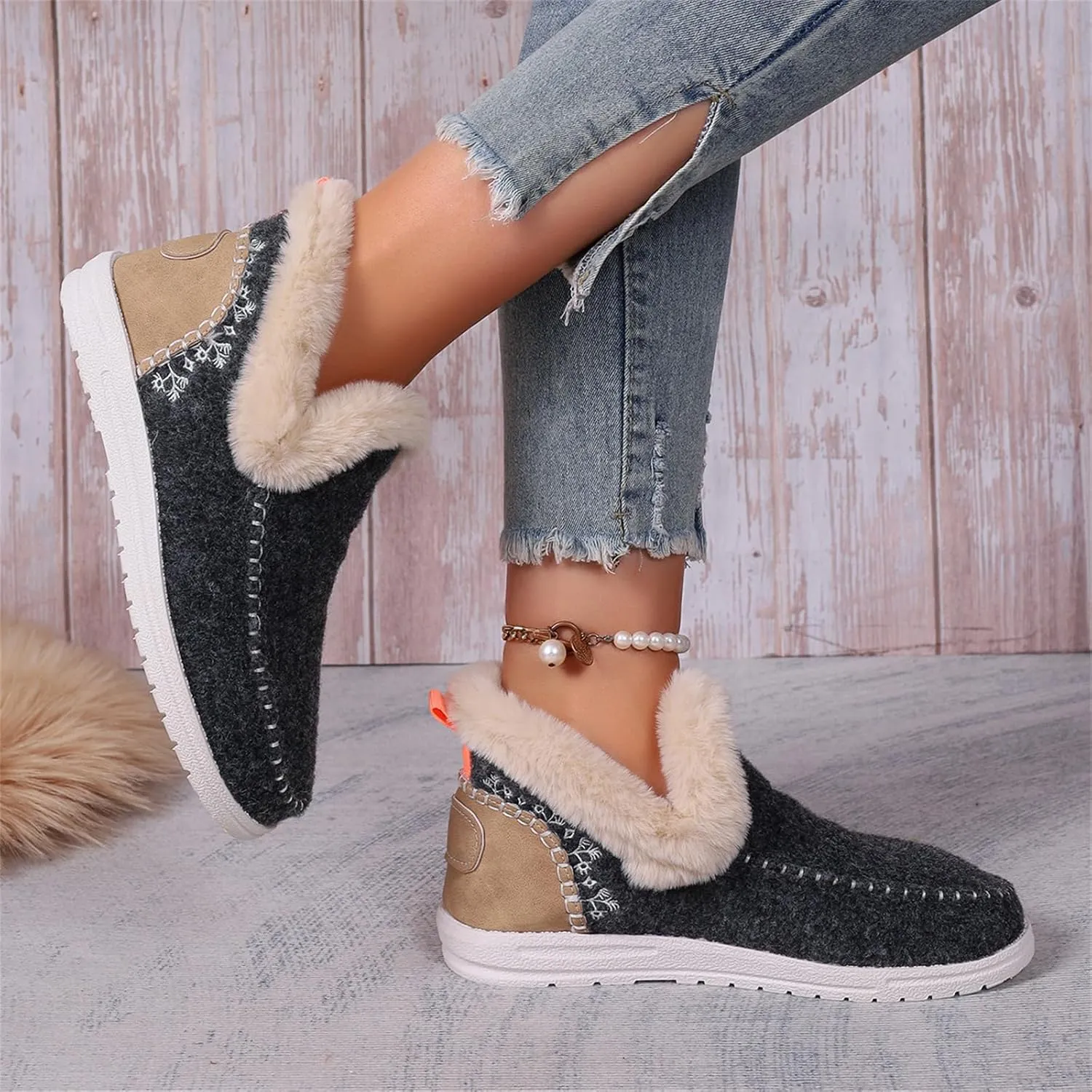 Ankle Boots For Women Comfy Winter Snow Boots Classic Fur Lined Slip On Fashion Casual Warm Comfortable Loafers Shoes