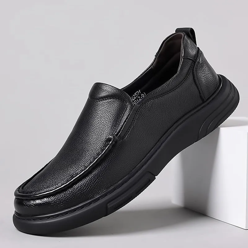 Chic Men's Leather Derby Dress Shoes with Round Toe and Slip-Resistant Rubber Outsole