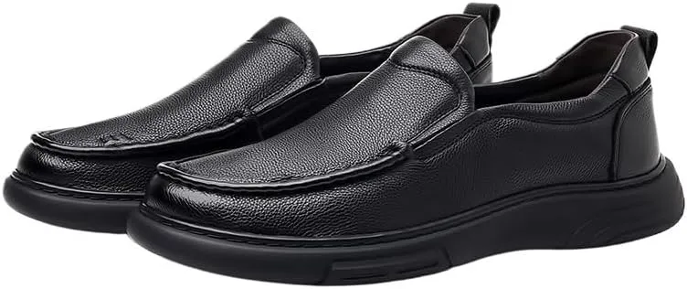 Chic Men's Leather Derby Dress Shoes with Round Toe and Slip-Resistant Rubber Outsole