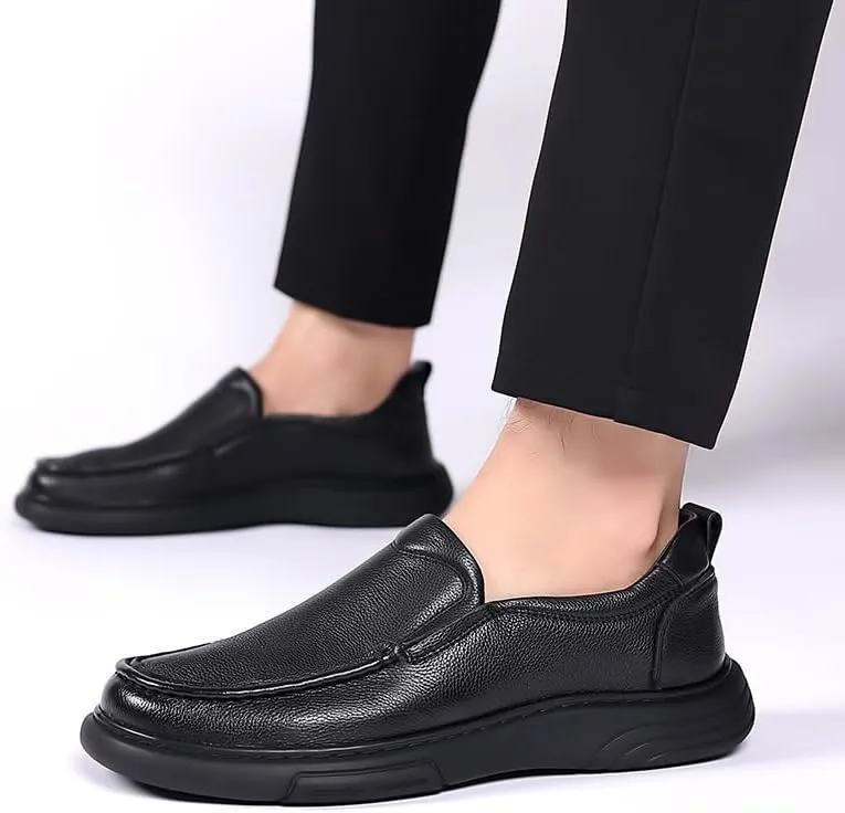 Chic Men's Leather Derby Dress Shoes with Round Toe and Slip-Resistant Rubber Outsole