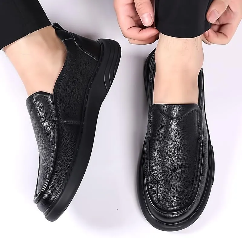 Chic Men's Leather Derby Dress Shoes with Round Toe and Slip-Resistant Rubber Outsole