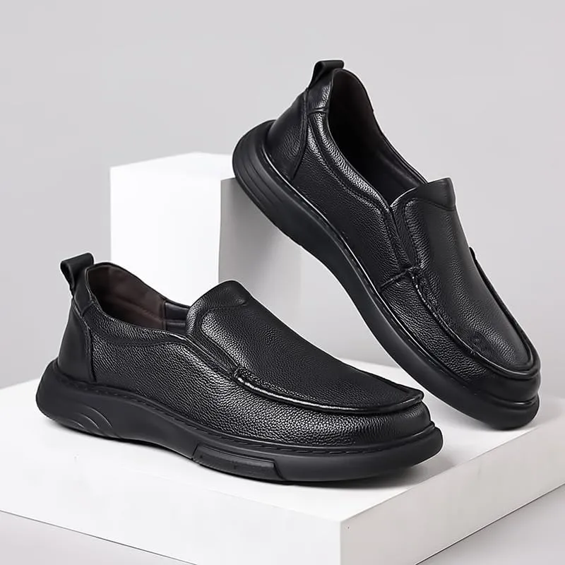 Chic Men's Leather Derby Dress Shoes with Round Toe and Slip-Resistant Rubber Outsole