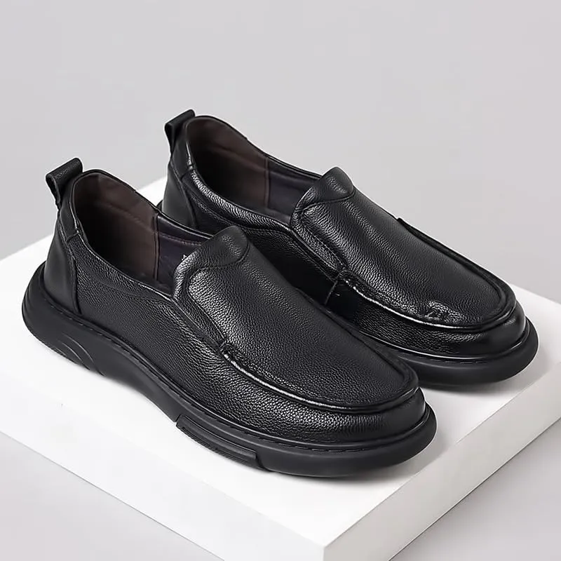 Chic Men's Leather Derby Dress Shoes with Round Toe and Slip-Resistant Rubber Outsole