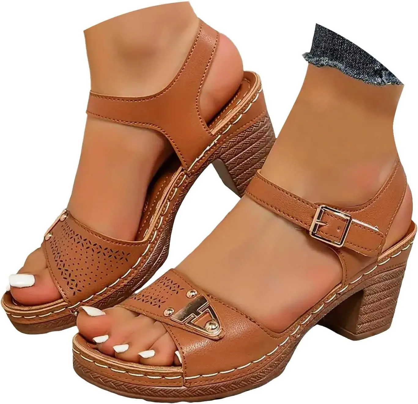 Chunky Heels Ankle Strap High Heel Sandals for Women Red Heels for Women Women's Chunky Low Heels Open Toe Sandals