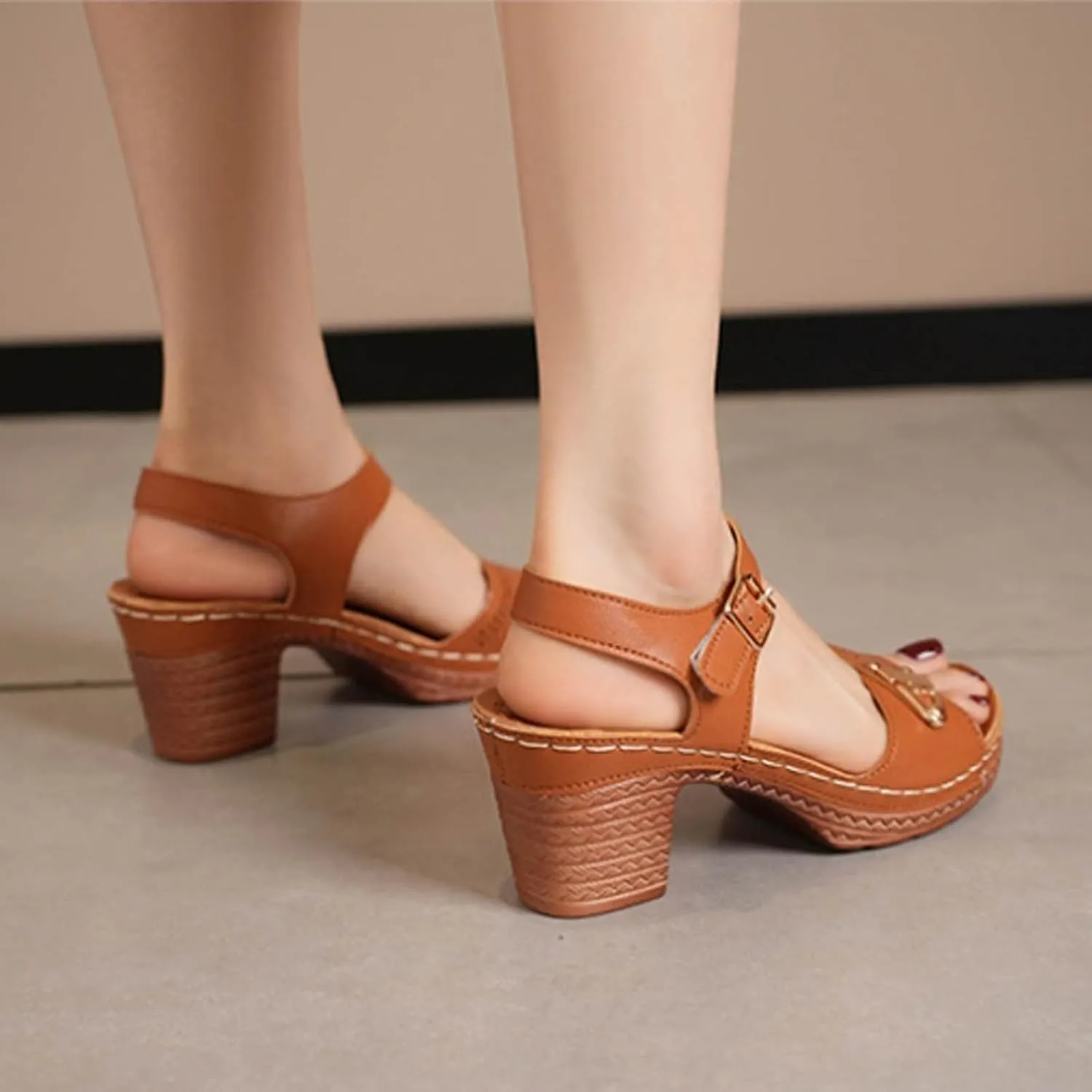 Chunky Heels Ankle Strap High Heel Sandals for Women Red Heels for Women Women's Chunky Low Heels Open Toe Sandals