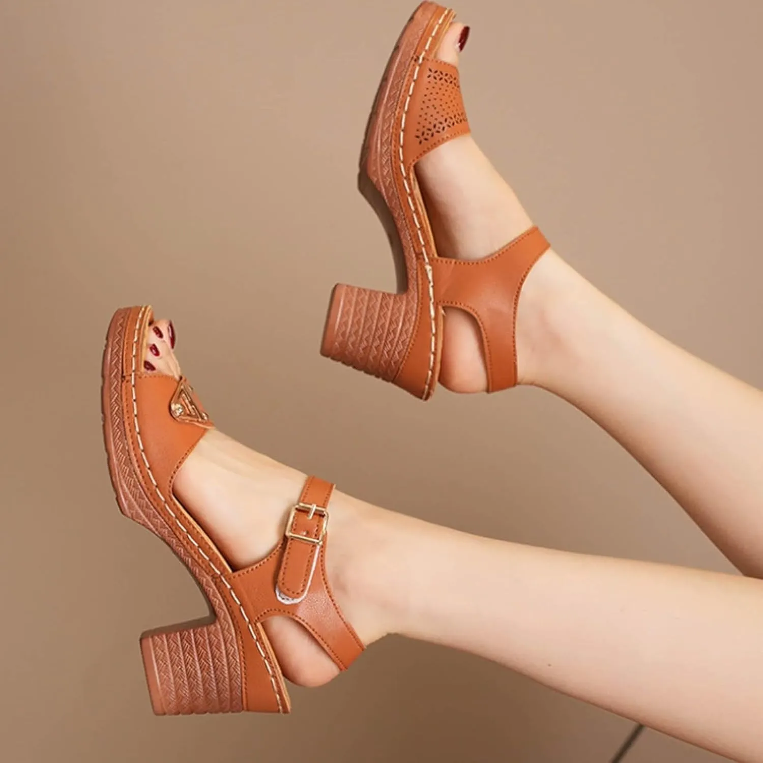 Chunky Heels Ankle Strap High Heel Sandals for Women Red Heels for Women Women's Chunky Low Heels Open Toe Sandals