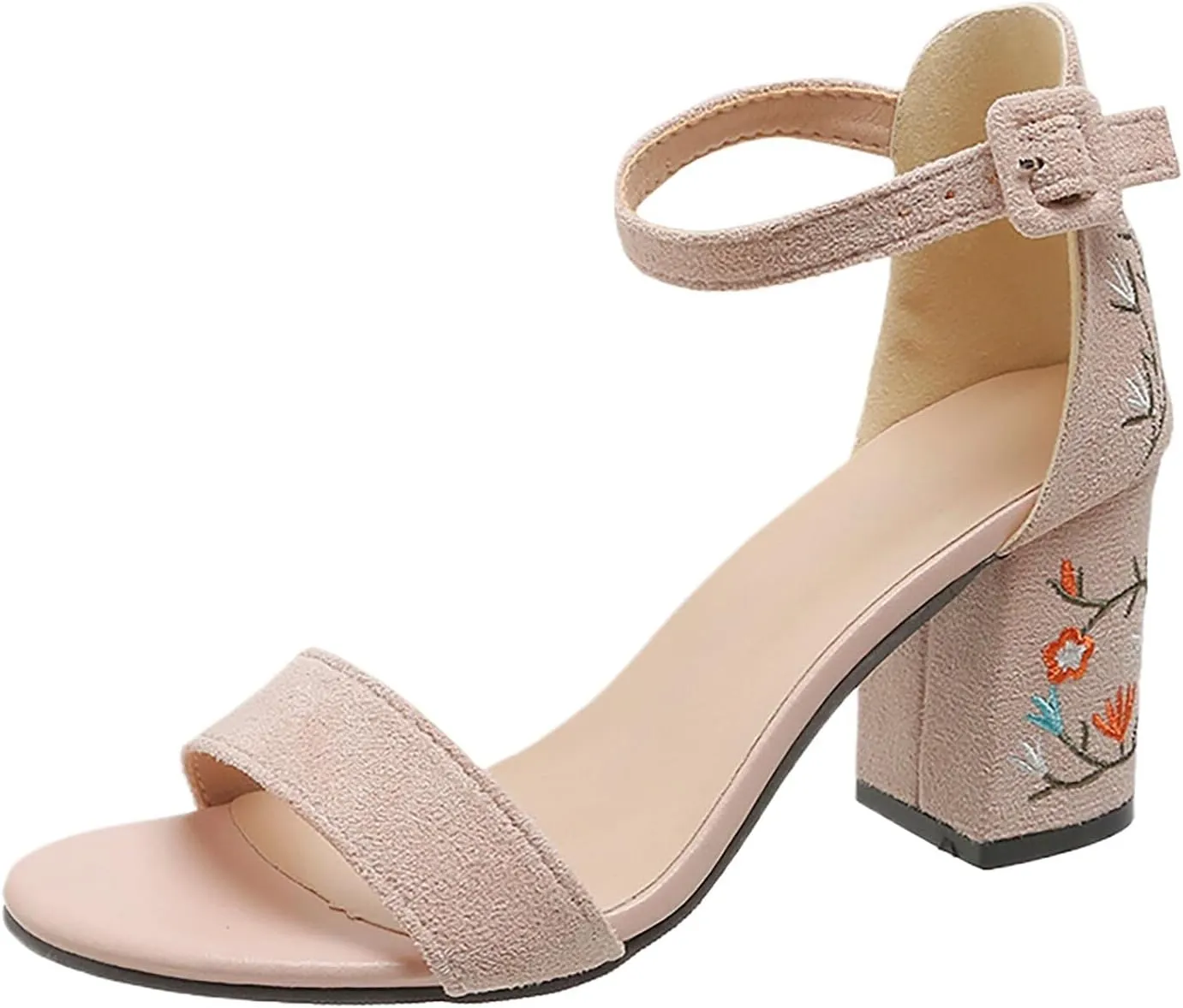 Chunky Heels for Women Open Toe Suede Sandals Block Heel Dress Shoes Ankle Strap Party Shoes Goth Summer Heels