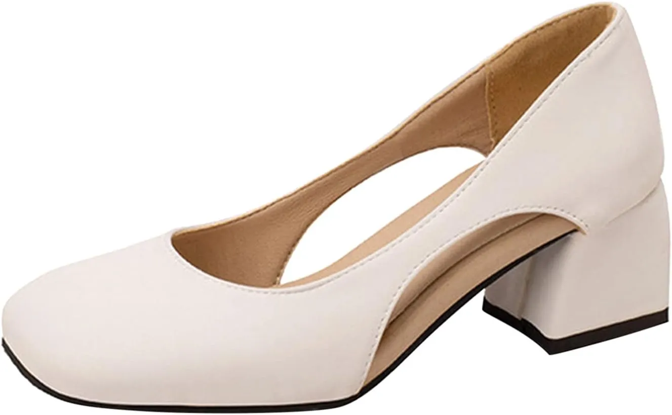 Chunky Heels for Women T Strap Mary Janes Closed Toe Dress Shoes Square Toe Office Shoes Suede Vintage Heels