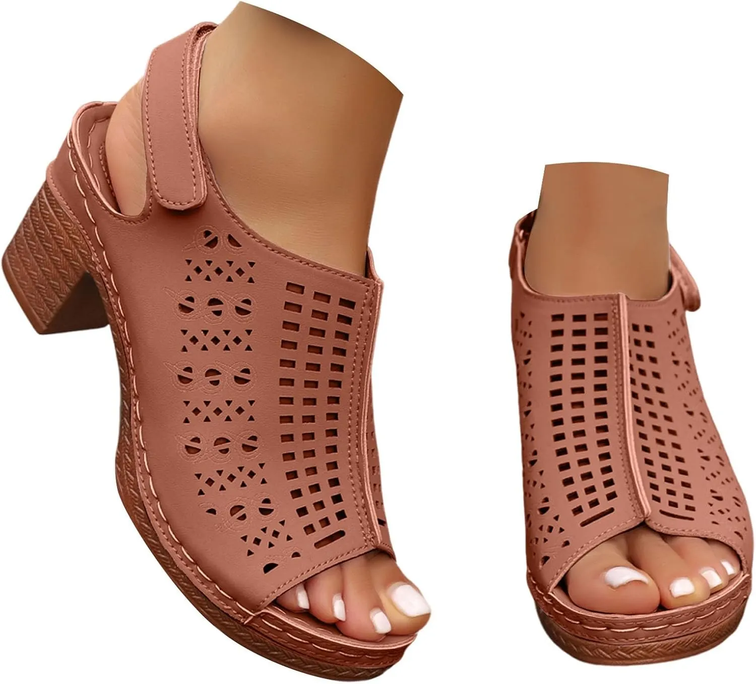 Chunky Heels Sandals for Women 2025 Summer Casual Solid Color Hollow Out Thick Soles Platform Wedge Sandals for Women Thick Soles Versatile Wide Wedge Sandals