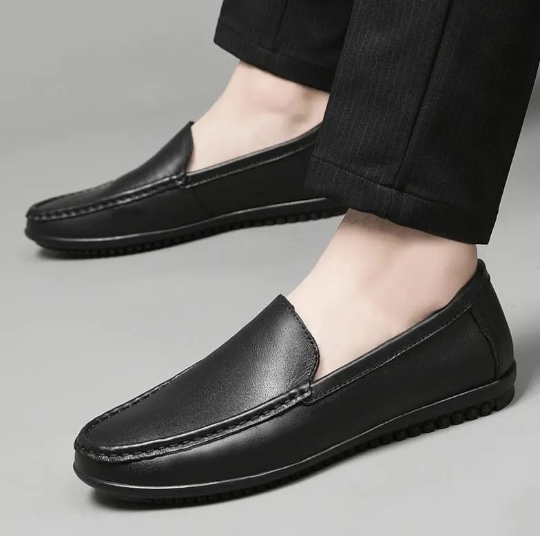 Classic Men's Leather Dress Shoes Slip On Pointed Toe Derby Shoes Classic Formal Business Oxfords Shoes