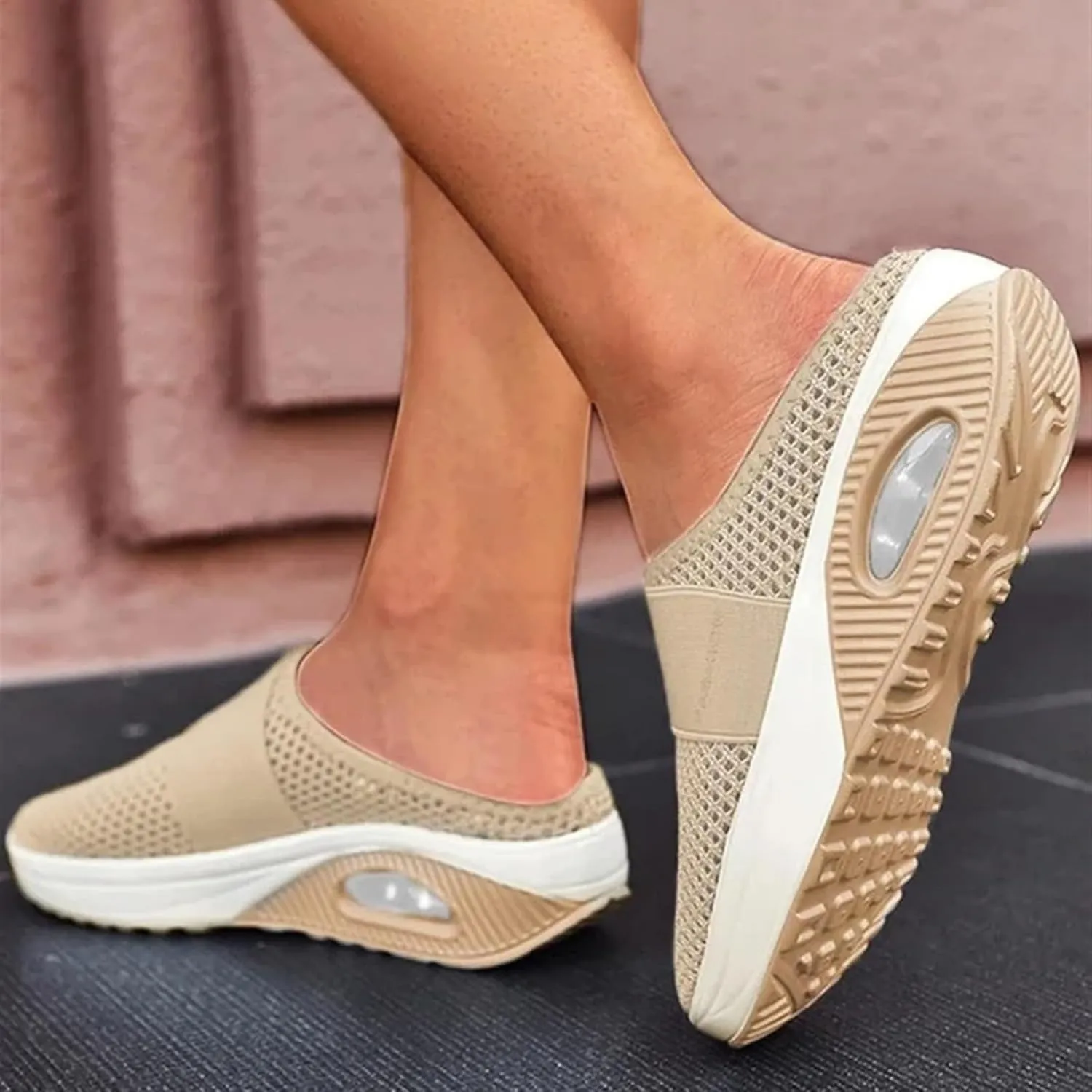 Clogs for Women Summer Air Cushion Platform Mesh Mules Sneaker Sandals Orthopedic Diabetic Slippers Closed Toe Open Back Non Slip Wedge Sandals with Arch-Support