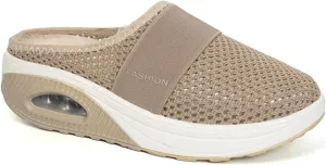 Clogs for Women Summer Air Cushion Platform Mesh Mules Sneaker Sandals Orthopedic Diabetic Slippers Closed Toe Open Back Non Slip Wedge Sandals with Arch-Support