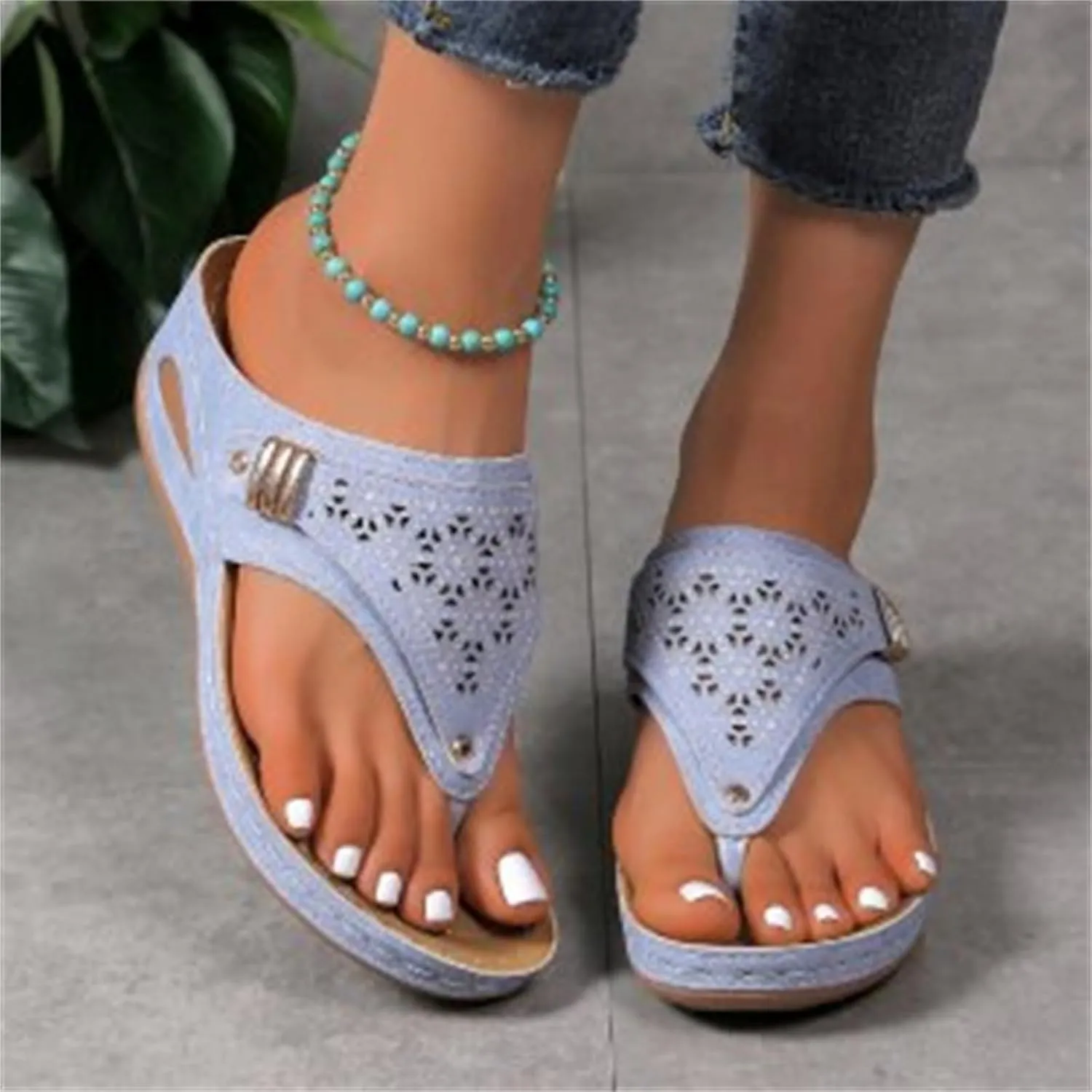 CRNTCEM Women's Orthopedic Flip Flops Wedge Sandals Arch Support Wedges Silppers Comfortable Slip on Beach Casual Walking Sandals Breathable Mesh Sports Dressy Summer Sandal