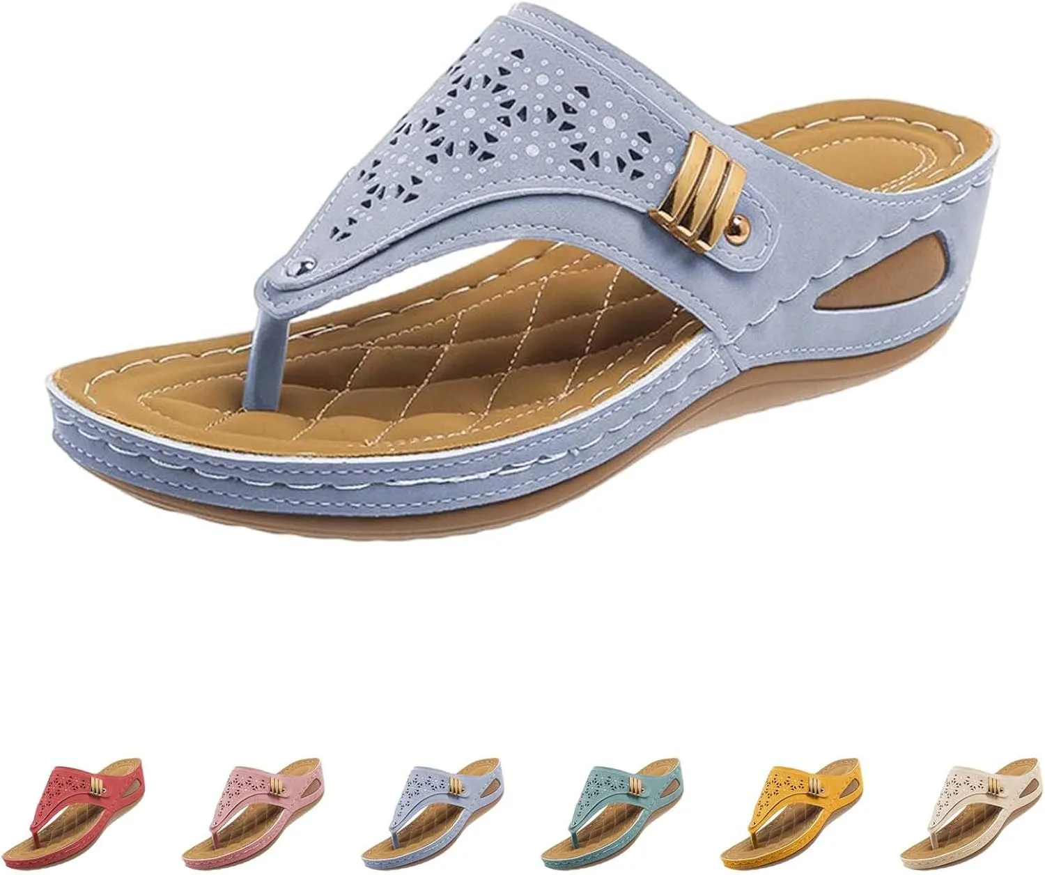 CRNTCEM Women's Orthopedic Flip Flops Wedge Sandals Arch Support Wedges Silppers Comfortable Slip on Beach Casual Walking Sandals Breathable Mesh Sports Dressy Summer Sandal