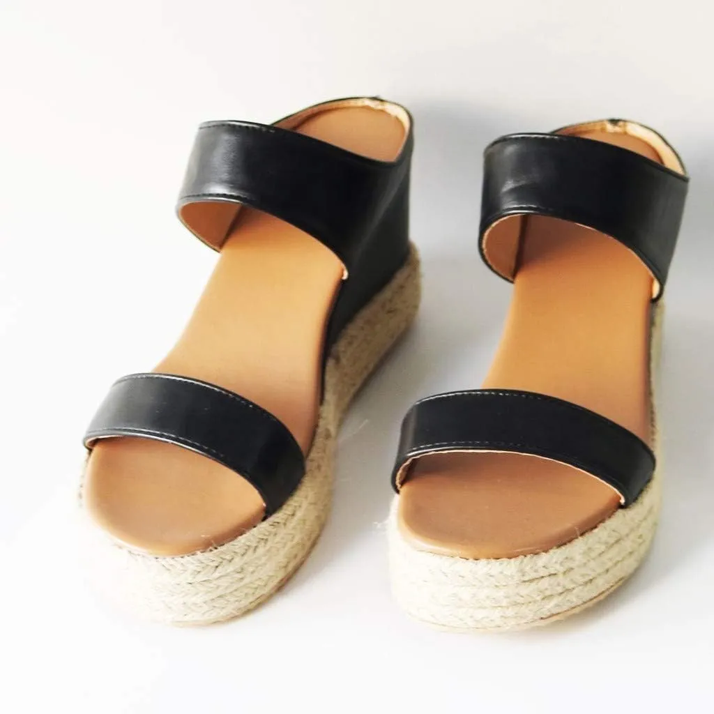 Dress Sandals for Women, Womens Wedge Sandals Leather Slip on Platform Sandal Comfortable Beach Flats Shoes