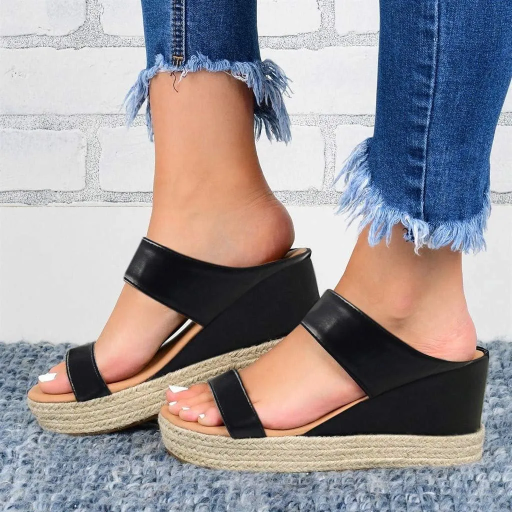Dress Sandals for Women, Womens Wedge Sandals Leather Slip on Platform Sandal Comfortable Beach Flats Shoes