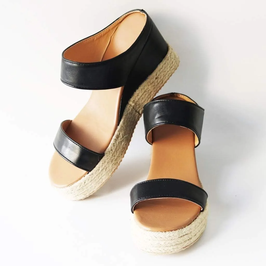 Dress Sandals for Women, Womens Wedge Sandals Leather Slip on Platform Sandal Comfortable Beach Flats Shoes