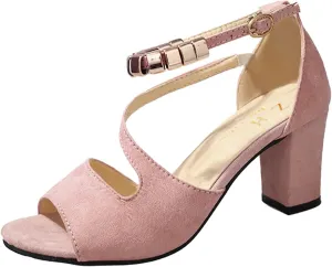 Dress Shoes for Women Open Toe Suede Sandals Summer Chunky Heels Block Heel Office Sandals Ankle Strap Work Shoes