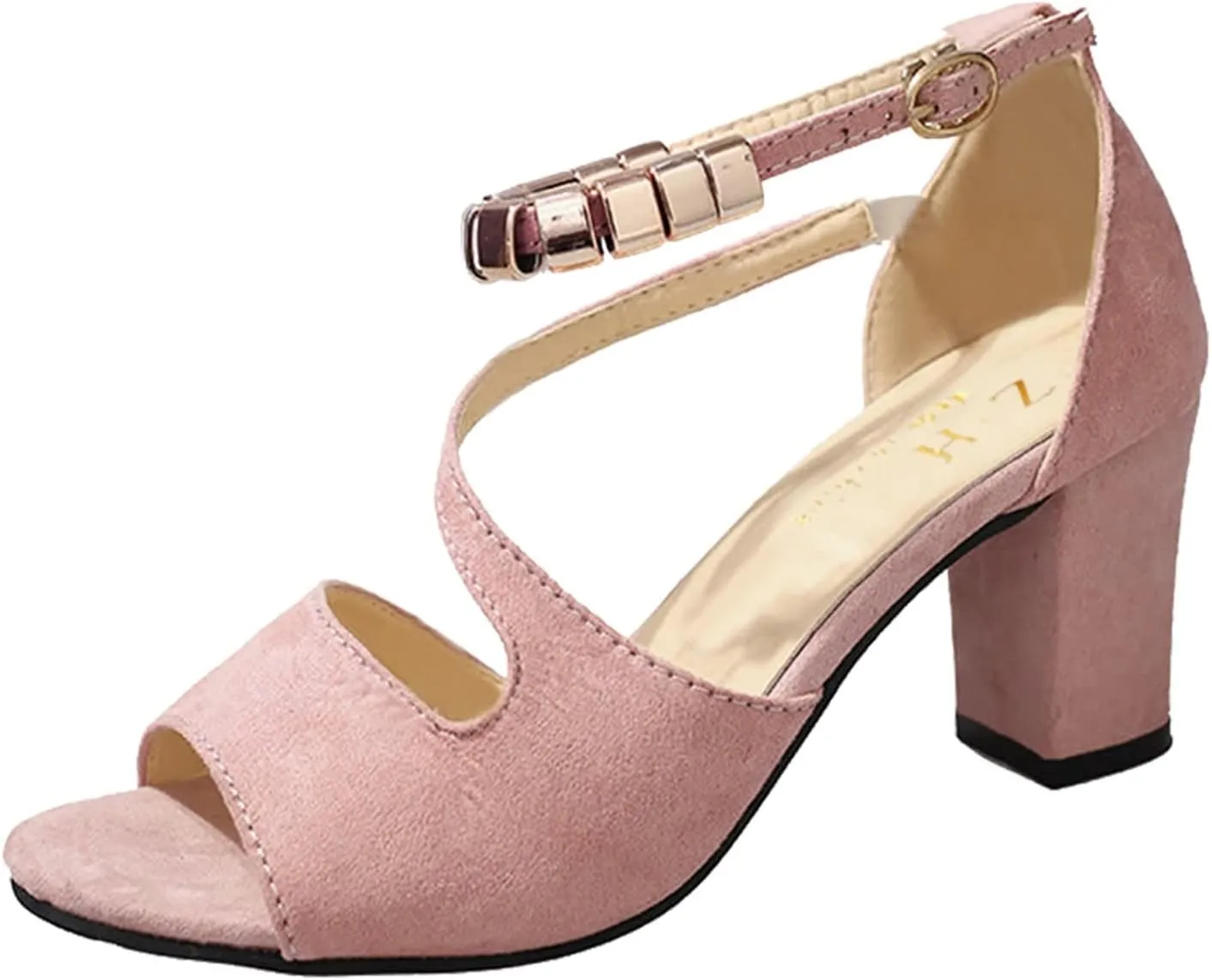 Dress Shoes for Women Open Toe Suede Sandals Summer Chunky Heels Block Heel Office Sandals Ankle Strap Work Shoes