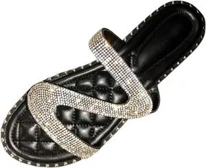Dressy Sandals for Women Flat Flip Flops Slide Falt Peep toe Gladiator Rhinestone Women's Flat Sandals