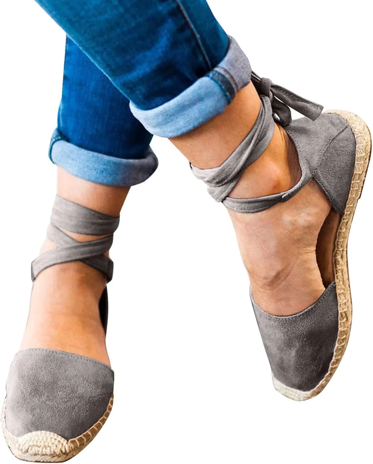 Dressy Sandals for Women Flat Vintage Espadrille Solid Straw Falt Cover Heel Linen Closed toe Covered toe