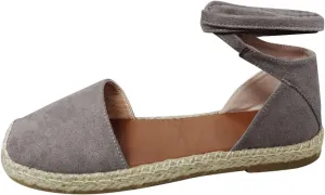 Dressy Sandals for Women Flat Vintage Espadrille Solid Straw Falt Cover Heel Linen Closed toe Covered toe