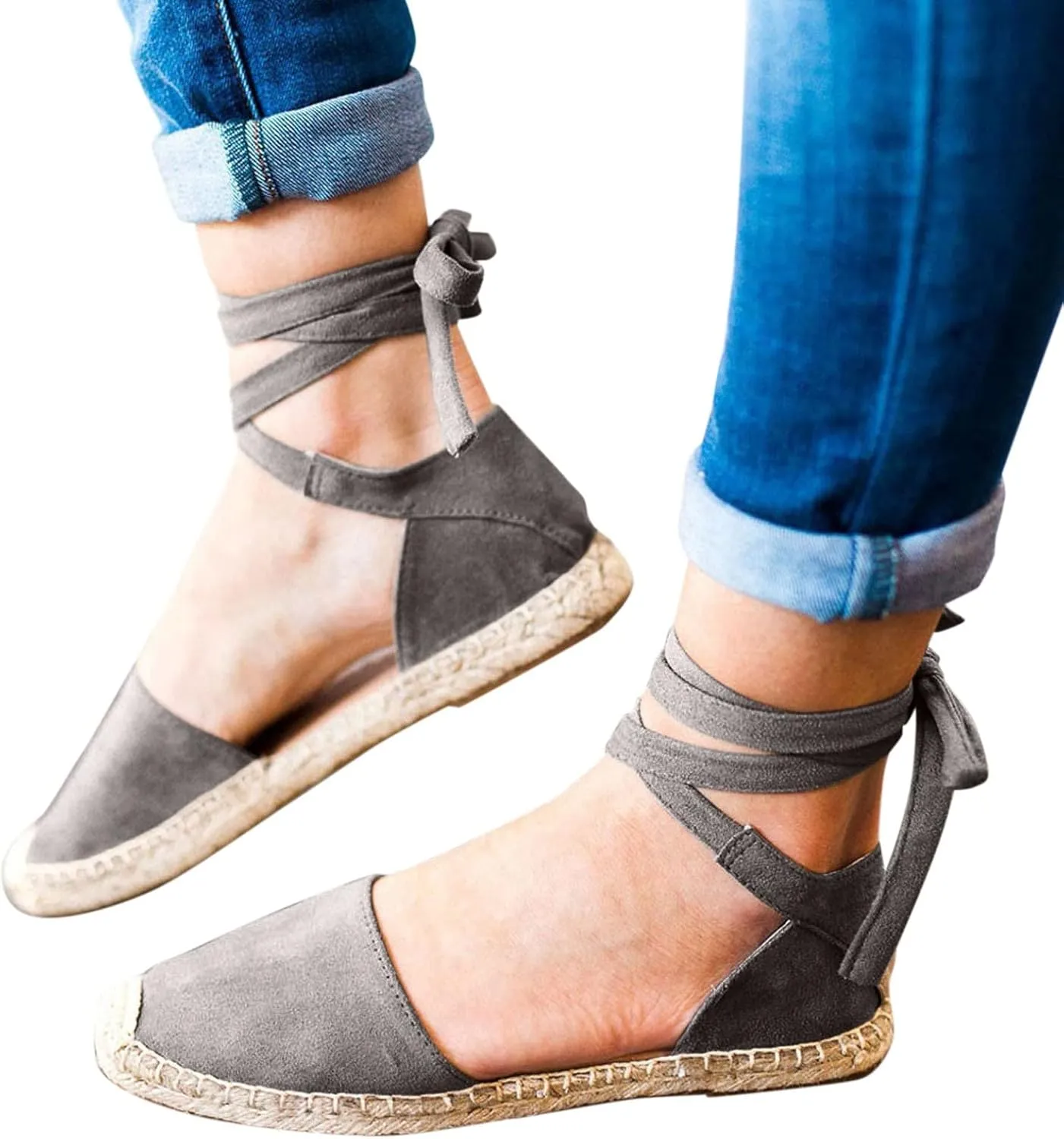 Dressy Sandals for Women Flat Vintage Espadrille Solid Straw Falt Cover Heel Linen Closed toe Covered toe