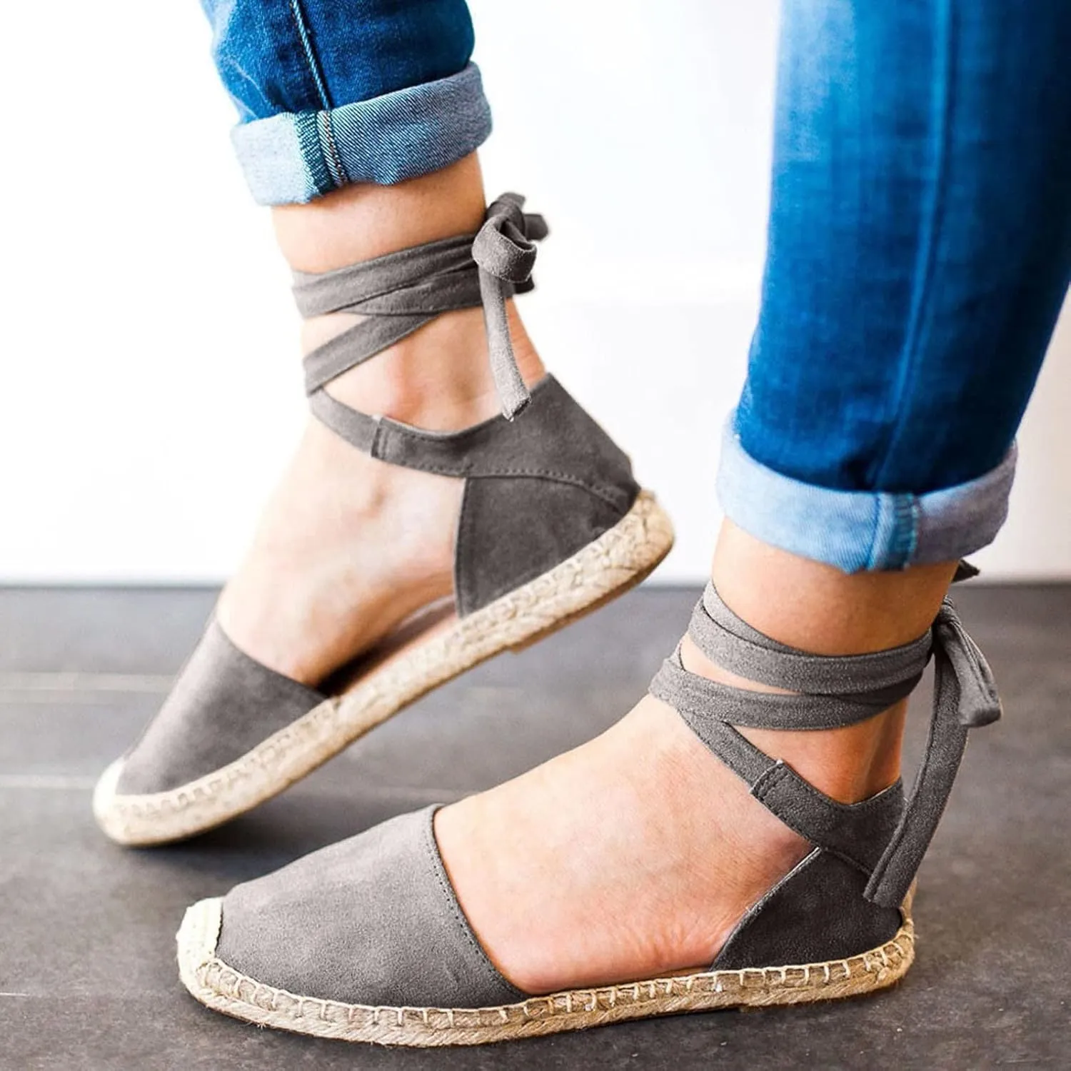 Dressy Sandals for Women Flat Vintage Espadrille Solid Straw Falt Cover Heel Linen Closed toe Covered toe
