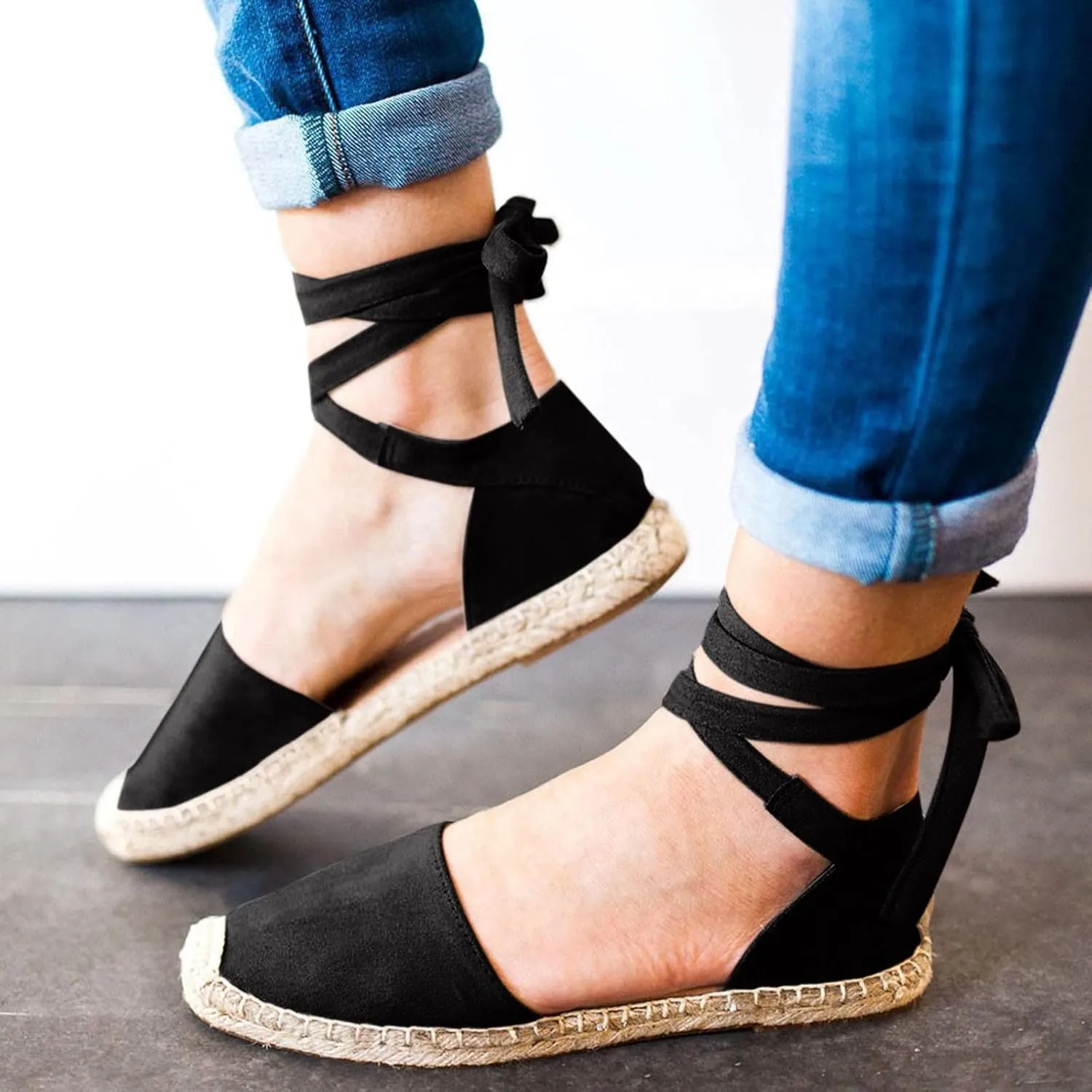 Dressy Sandals for Women Flat Vintage Espadrille Solid Straw Falt Cover Heel Linen Closed toe Covered toe