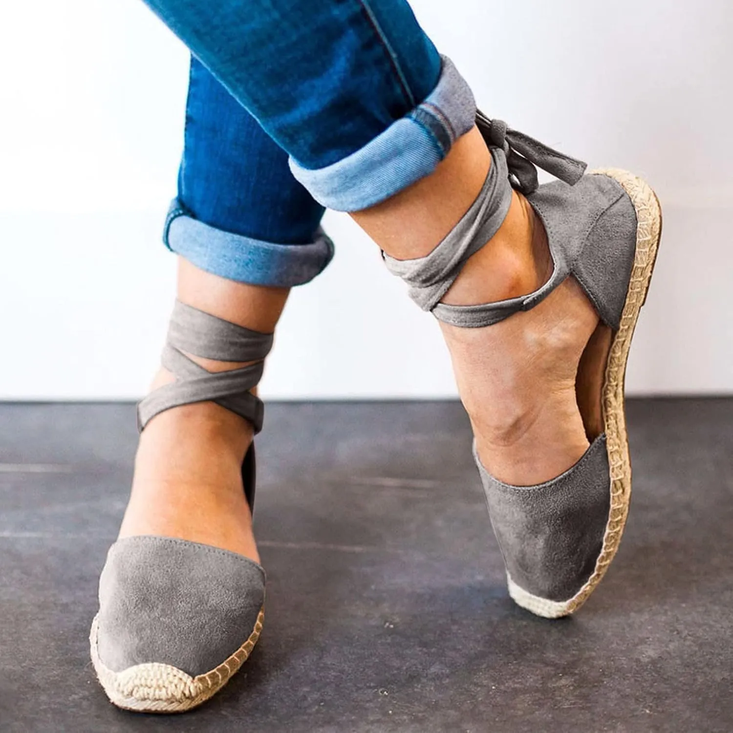 Dressy Sandals for Women Flat Vintage Espadrille Solid Straw Falt Cover Heel Linen Closed toe Covered toe