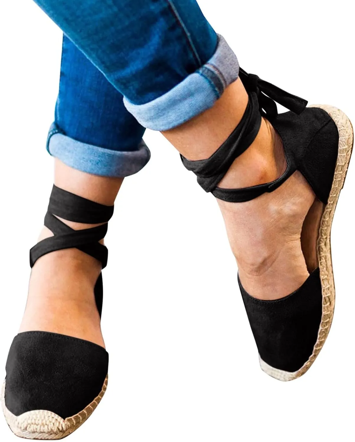 Dressy Sandals for Women Flat Vintage Espadrille Solid Straw Falt Cover Heel Linen Closed toe Covered toe