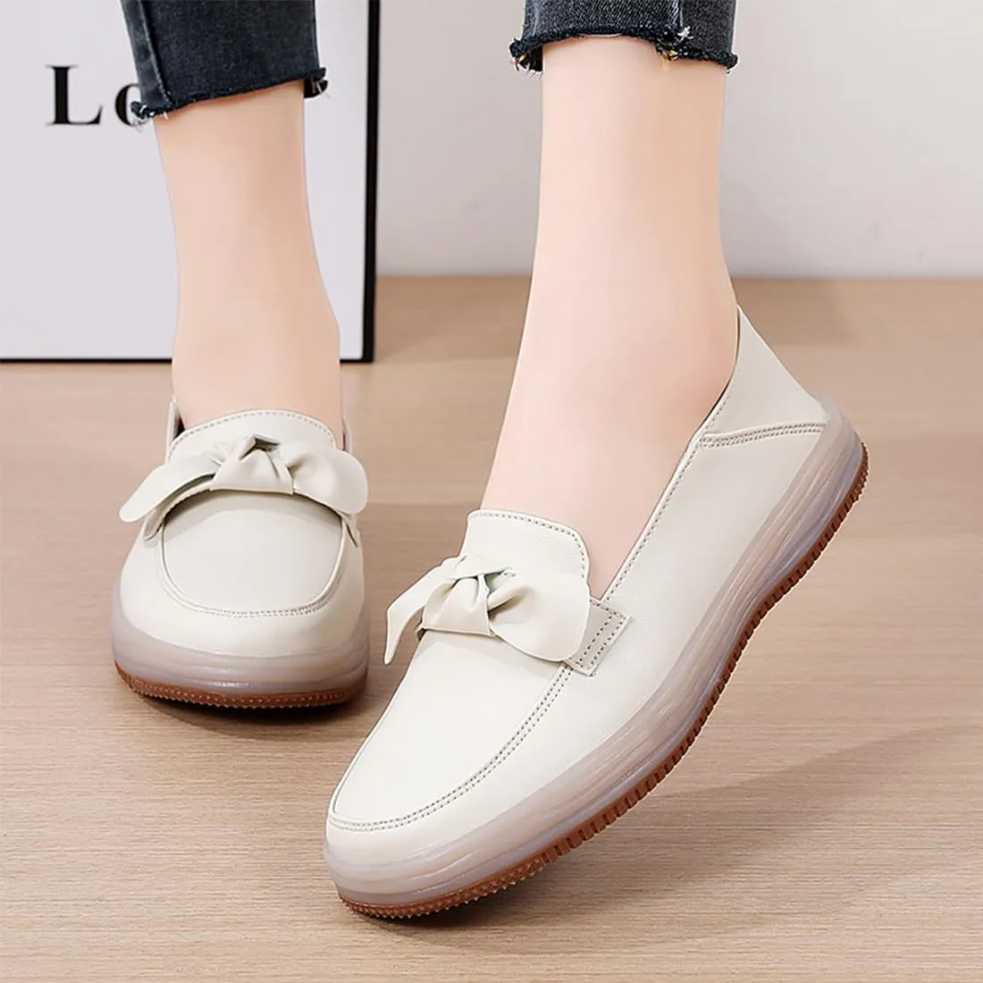 EASYANT Women Classic Leather Oxfords Shoes Women Fashion Driving Slip-on Loafers
