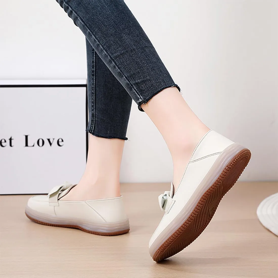 EASYANT Women Classic Leather Oxfords Shoes Women Fashion Driving Slip-on Loafers