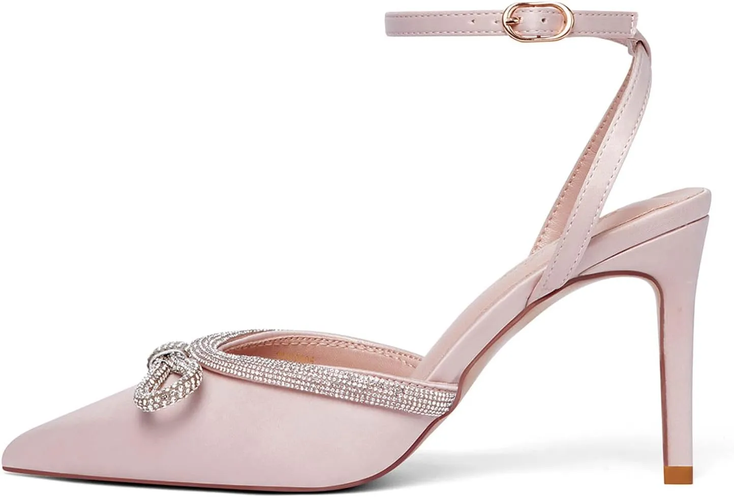 Elisabet Tang Women's High Heel Pumps,Rhinestone Strip Bowknot Ankle Buckle Straps Heels Stiletto Sandals Suede Pointed Closed Toe Strappy Heels Pumps Wedding Dress Shoes