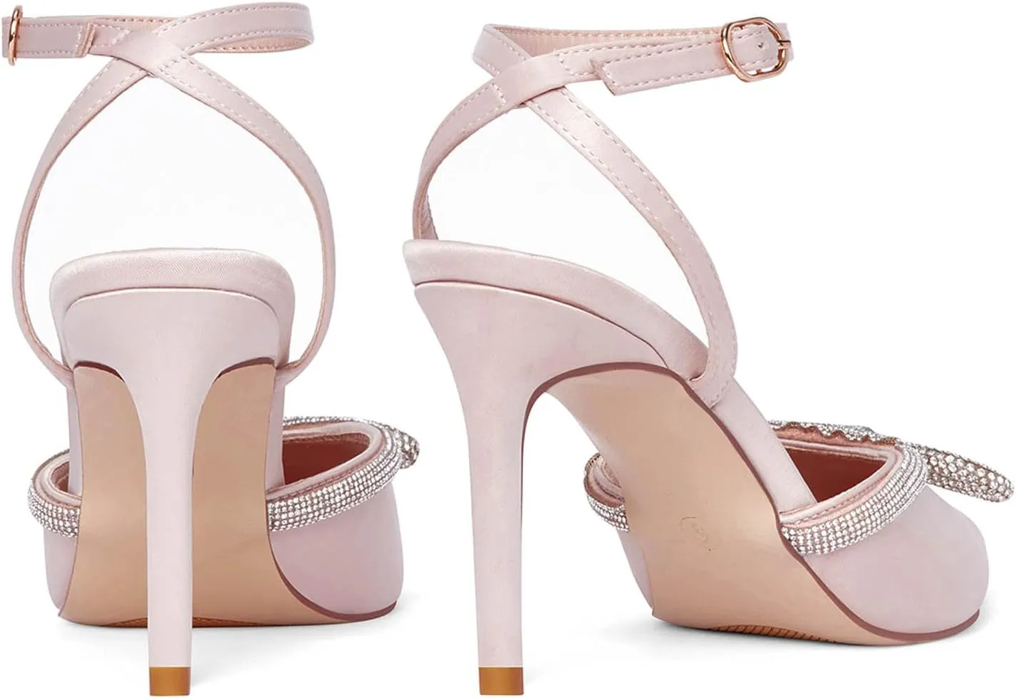 Elisabet Tang Women's High Heel Pumps,Rhinestone Strip Bowknot Ankle Buckle Straps Heels Stiletto Sandals Suede Pointed Closed Toe Strappy Heels Pumps Wedding Dress Shoes