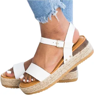 Espadrilles Wedges for Women,Casual Espadrille Slide On Platform Sandals Comfort Open Toe Ankle Elastic Strappy Studded Flatform Sandal Shoes