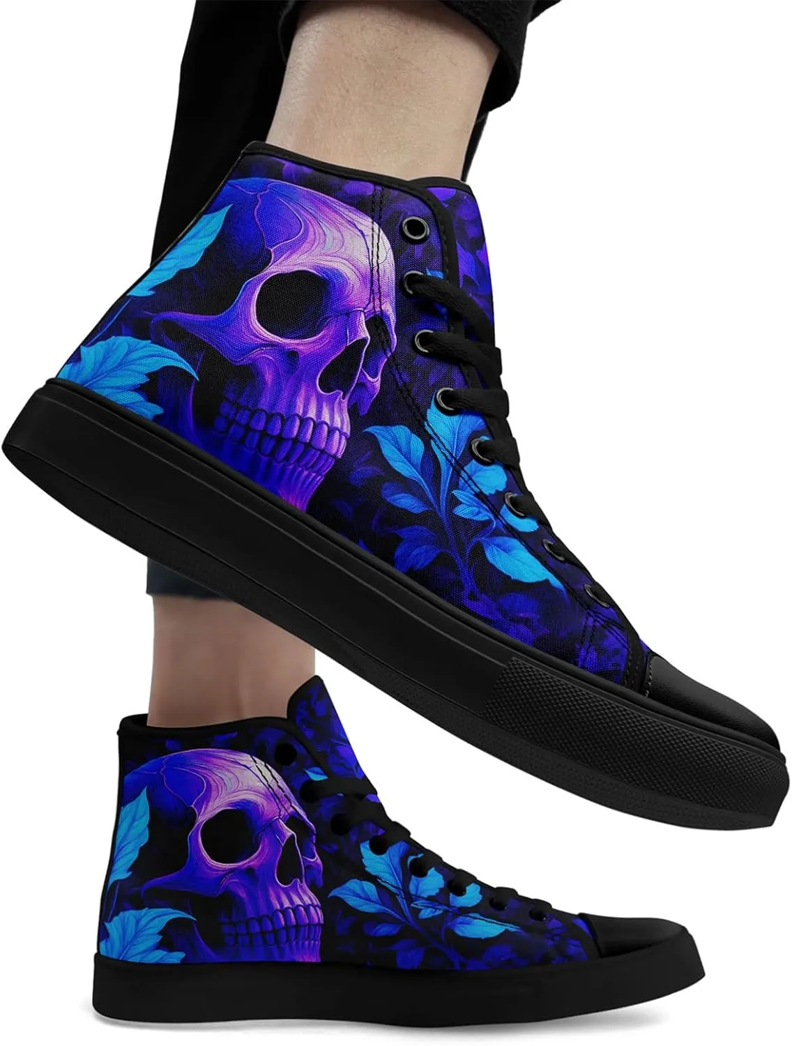 Fashion Gothic Skull High Top Canvas Shoes for Men Women Lightweight Casual Comfort Breathable Summer Stylish Flat Sneaker