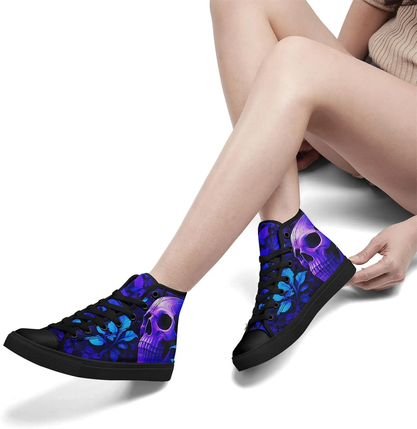 Fashion Gothic Skull High Top Canvas Shoes for Men Women Lightweight Casual Comfort Breathable Summer Stylish Flat Sneaker