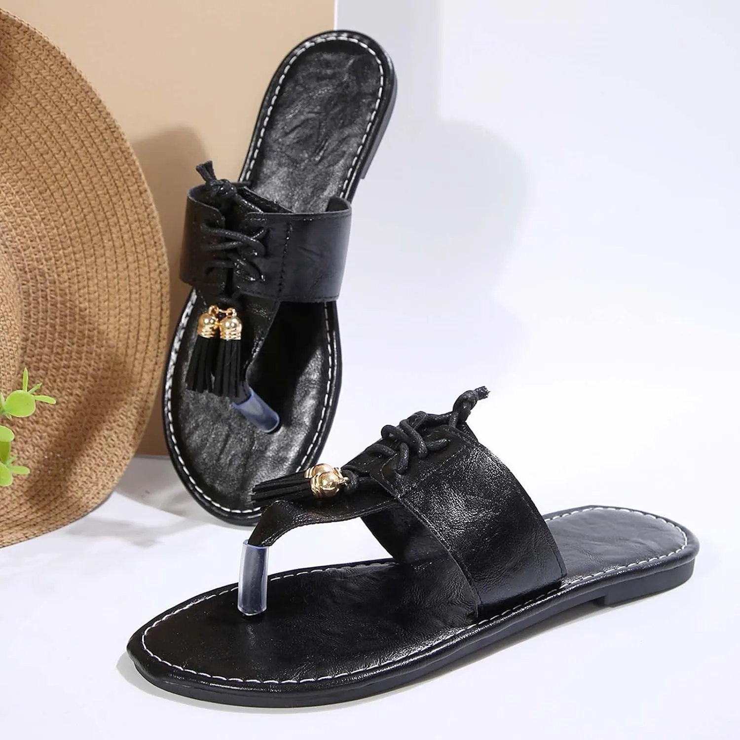 Flower Flip Flops For Women Beach Summer Women'S Dress Shoes Strappy Open Toe Bohemian Flat Sandals